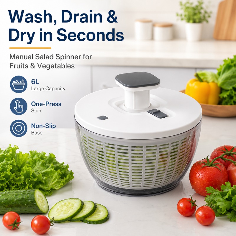Salad Spinner - Escurridor de Ensaladas Manual de 6L,