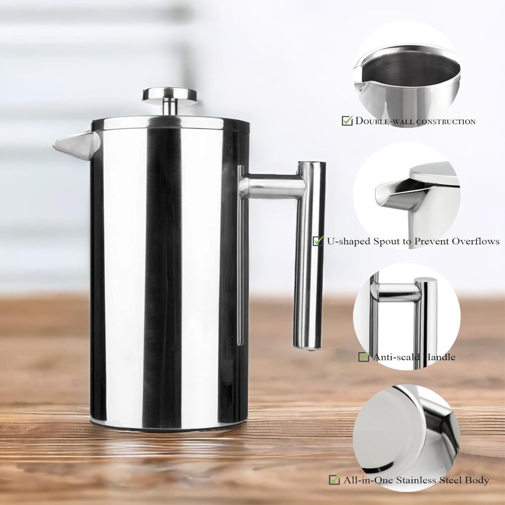 Cafetera Francesa, Acero Inoxi - French Press Coffee Maker reseña y precio